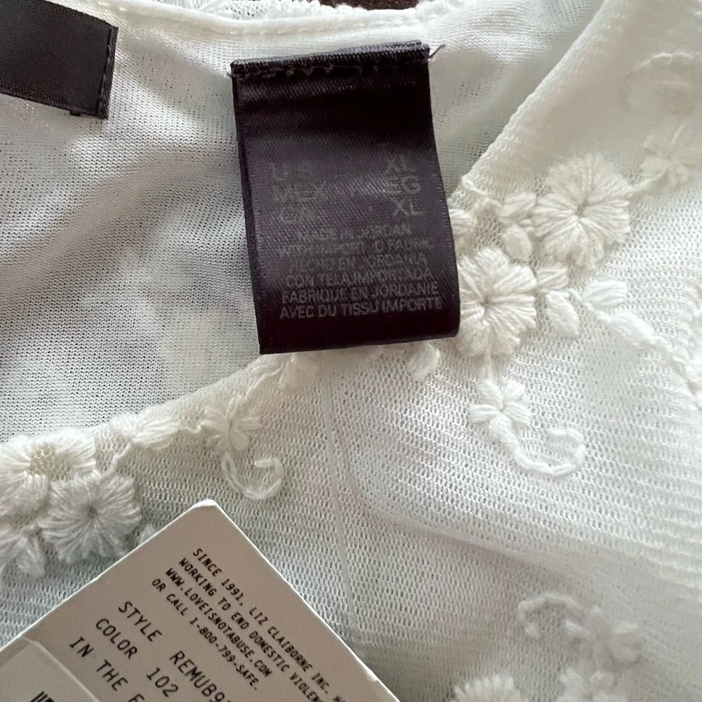 Liz Claiborne XL White Lace Embroidery Semi Sheer Long Sleeve Coquette Top NWT - Picture 7 of 15